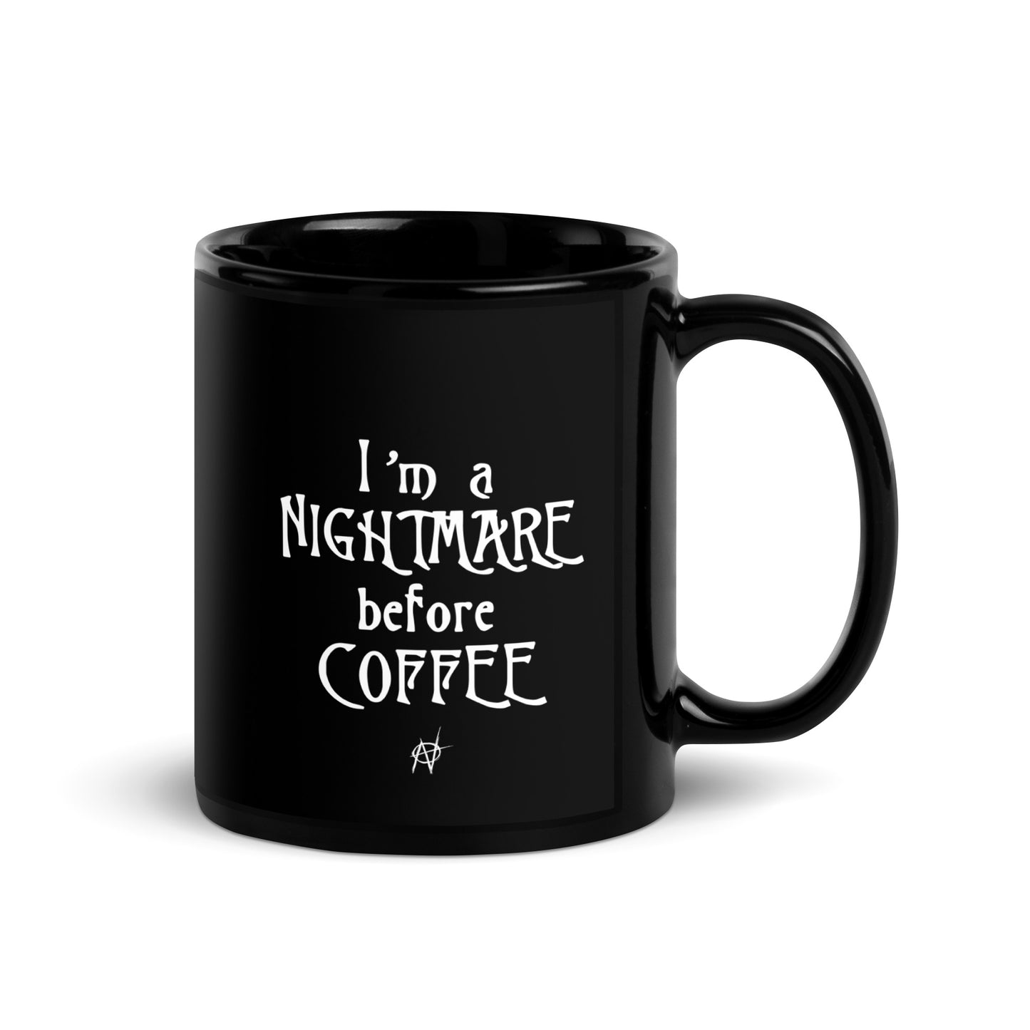 Nightmare Before Coffee black ceramic mug Front